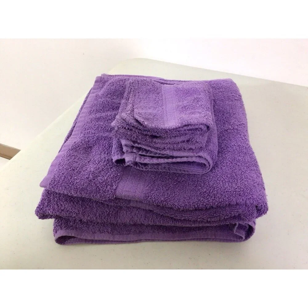 Vintage Purple Bath Towels Set of 5